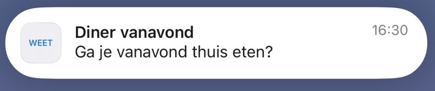 WEET notificatie voorbeeld