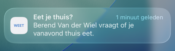 WEET diner vanavond notificatie