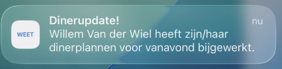 WEET diner update notificatie