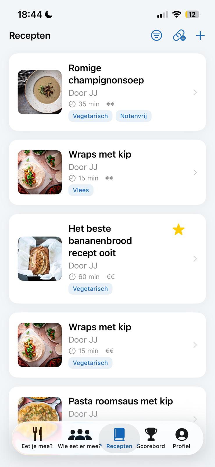 Recepten scherm