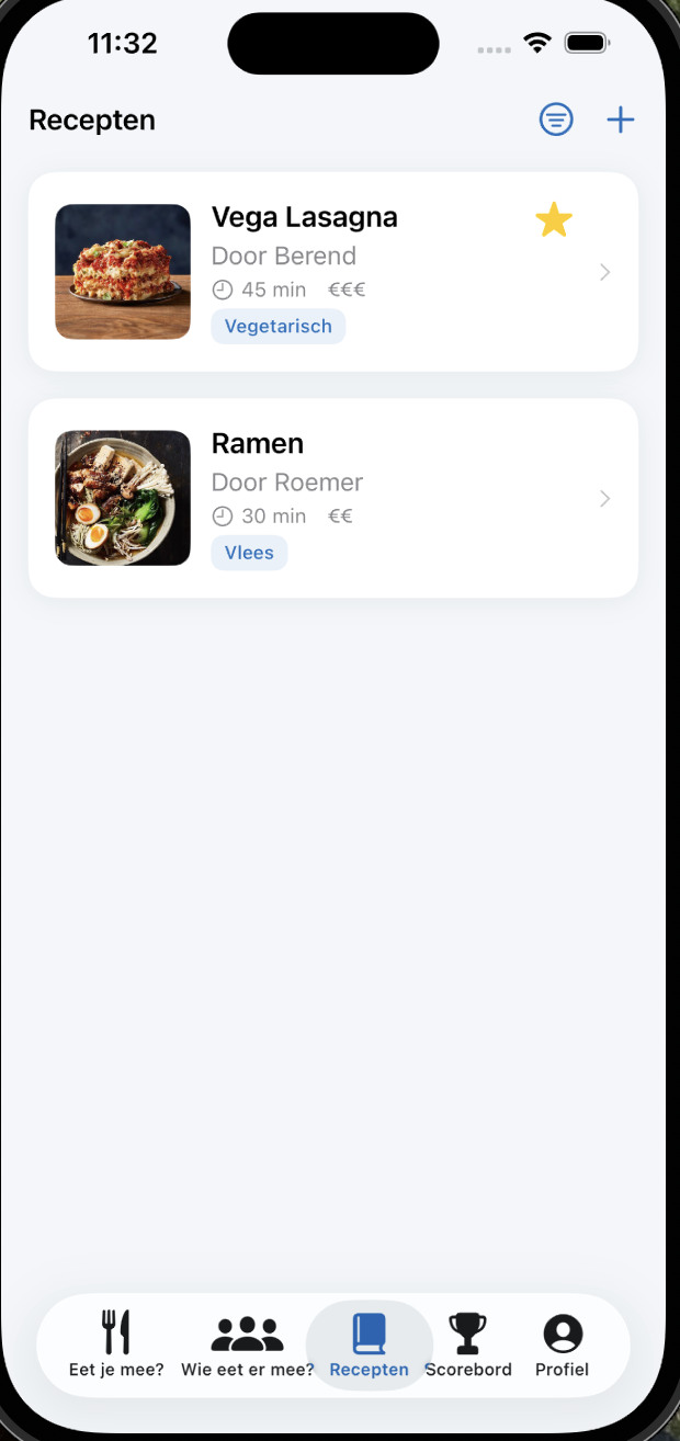 Recepten scherm