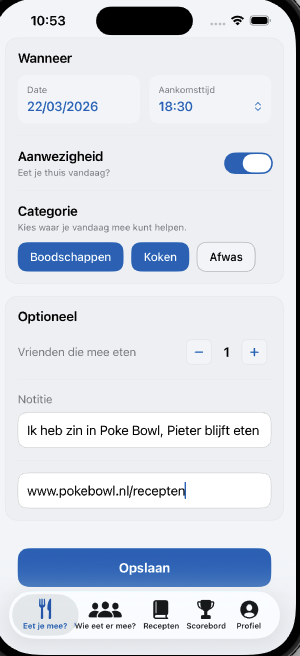 Eet je mee scherm ingevuld